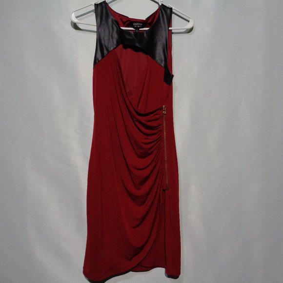 Guess | Dresses | Red Dress With Leather Guess Size S | Poshmark
